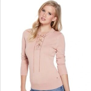 Guess | Chain Lace Up Sweater | Pink Rose Gold | Size M